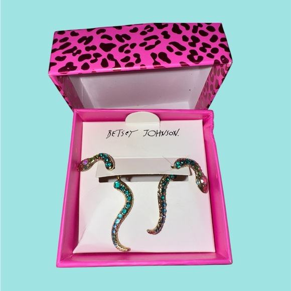 Betsey Johnson Jewelry - Betsey Johnson Teal and Aqua Crystal Snake Earrings